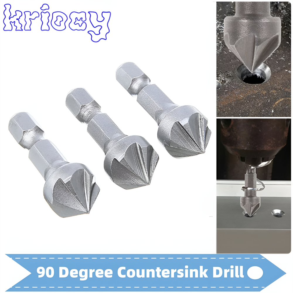 Broca avellanadora de 90 grados, vástago hexagonal de 1/4 ", punta angular para carpintería, cortador de corte biselado, eliminación de fresa, 1/3 Uds.