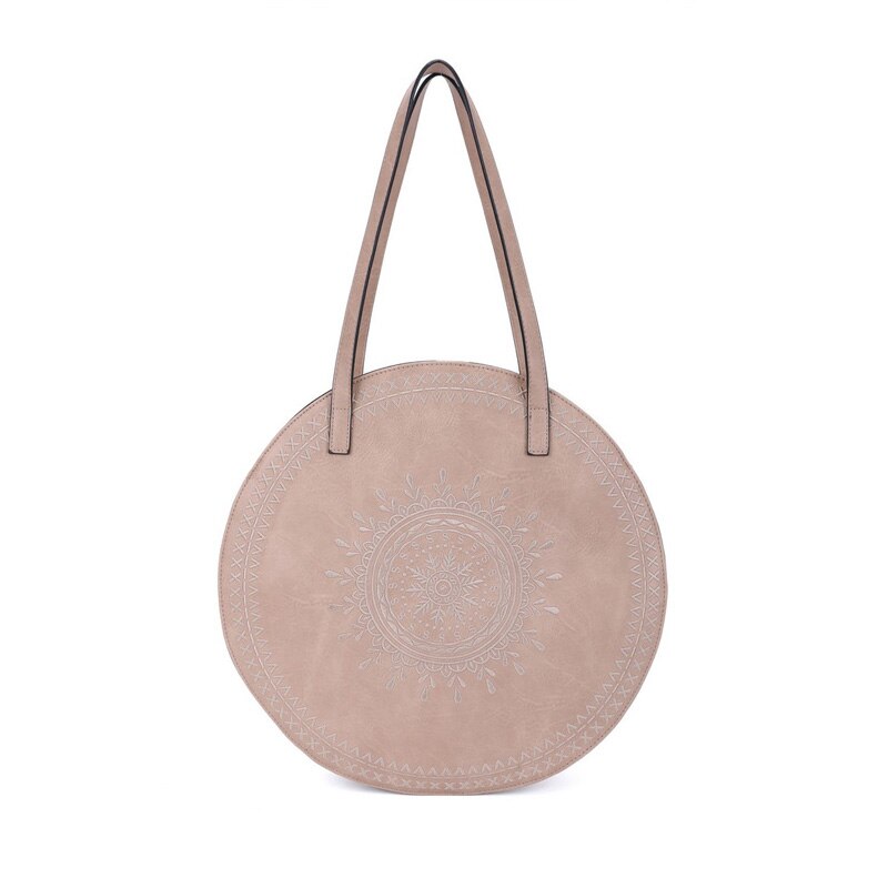 Giovanna Milano Bolso grande de playa de verano Bolso de hombro con dibujos bordados Bolsos redondos con bolsillo Interior y cremallera compartimientos abiertos de compras informal vintage bohemian mujer T11086: Apricot
