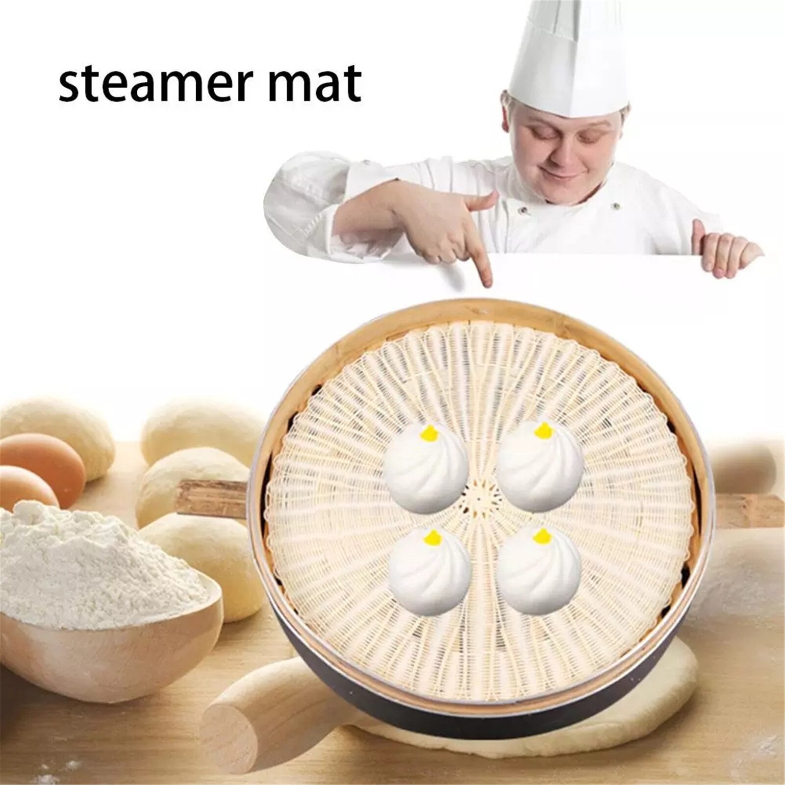 Round Rattan Woven Non-Stick Stuffed Bun Steamer Mat Dim Sum Tool Kitchen Cooking Dumplings Steam Mat Baking Liner