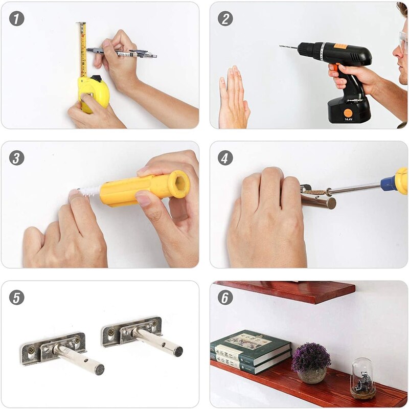 6PCS 3 inch Stainless Steel Floating Brackets Low Profile Shelves Concealable DIY Mount Blind Shelf Support Brackets