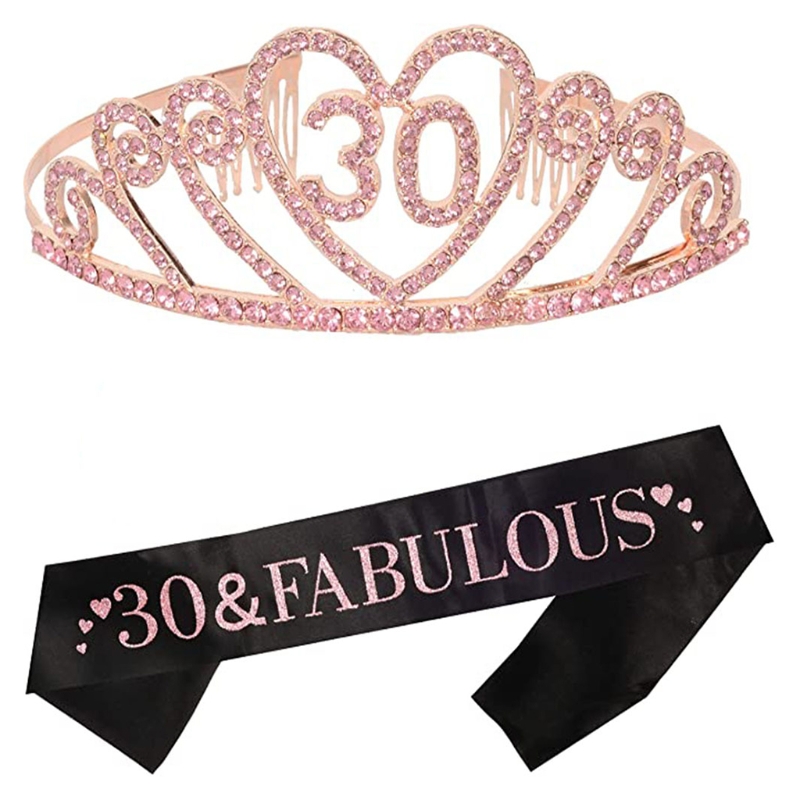 30th Birthday , 30th Birthday Tiara and Sash, HAPPY 30th Birthday Party Supplies, “30 &amp; FABULOUS”Sash and Tiara