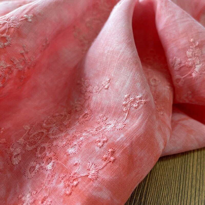 ramie fabric Heavy industry embroidery tissu Hand tie dyed dress shirt sewing