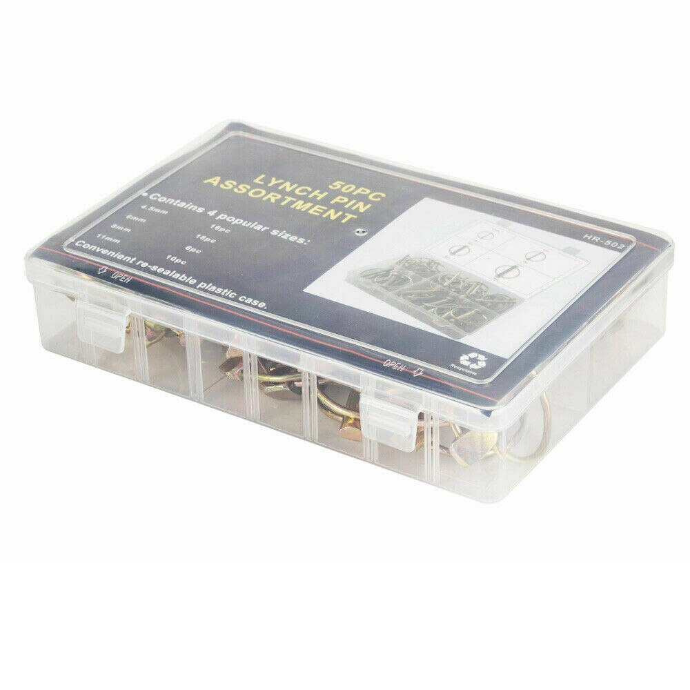 50pcs 4 Sizes Lynch Locking Pins Assortment Kit Zinc Plated Linch Pin Dowel Ring Clips Set Trailer Farm Tractor Auto Parts