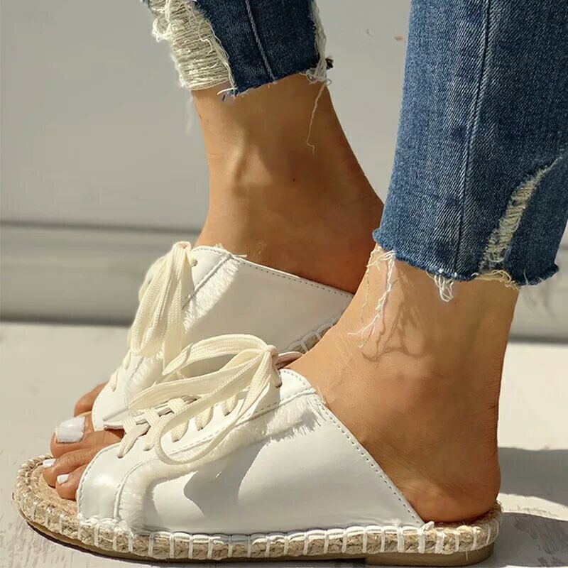 Women Leisure Cross-tied Flash Drilling Sequins Sandals Beach Flats Travel Outside Slippers zapatos de mujer: White / 4.5