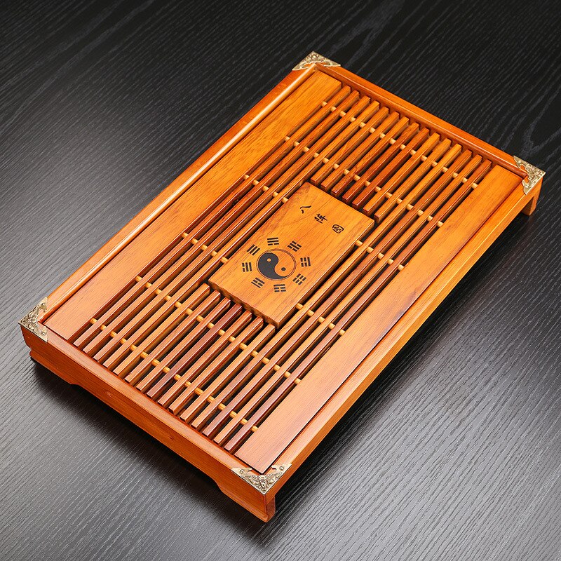 Bandeja de chá de madeira maciça conjunto de chá kungfu gaveta de drenagem de água chinesa bandeja de chá 43x27x5.5cm: Tai chi