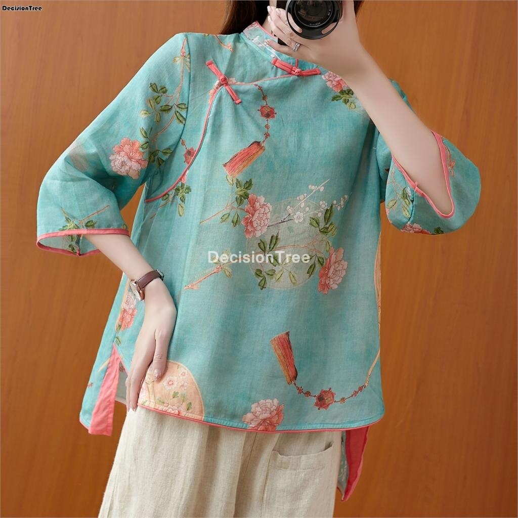 femme traditionnel chinois vêtements haut rétro fleur impression hanfu haut pour femme oriental tang costume chinois blouse