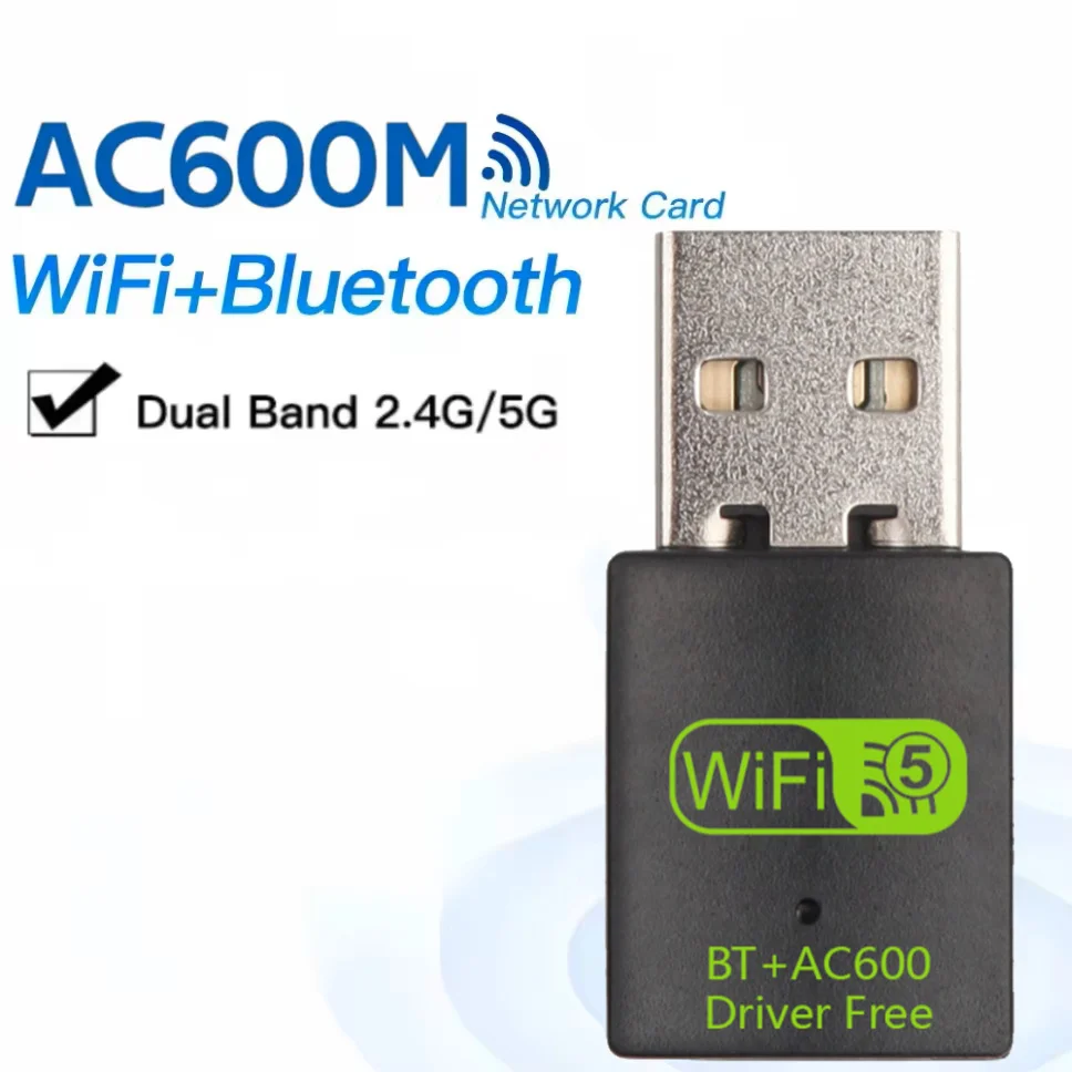 USB WiFi Bluetooth 5.0 600mbps Dual Band Adapter 2.4G 5GHZ USB WiFi5 Network wireless WLAN Network Dongle Free controller dongle: Default Title