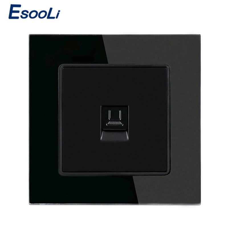 Esooli Crystal Glass Panel Power Socket 1 Gang RJ45 Internet Jack CAT6 Connector Computer Outlet Wall Data Socket