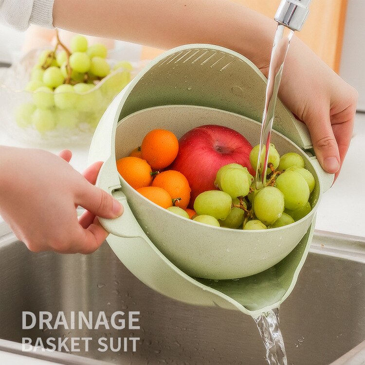 2 in 1 Kitchen Strainer/Colander Bowl Sets, Large Plastic Washing Bowl and Strainer, Detachable Colanders Strainers Set