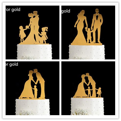 Family Style Rustic Wood Wedding Cake Topper Bride and Groom Cake Toppers with Kids Boy or Girl Cake Decorating Baby Shower