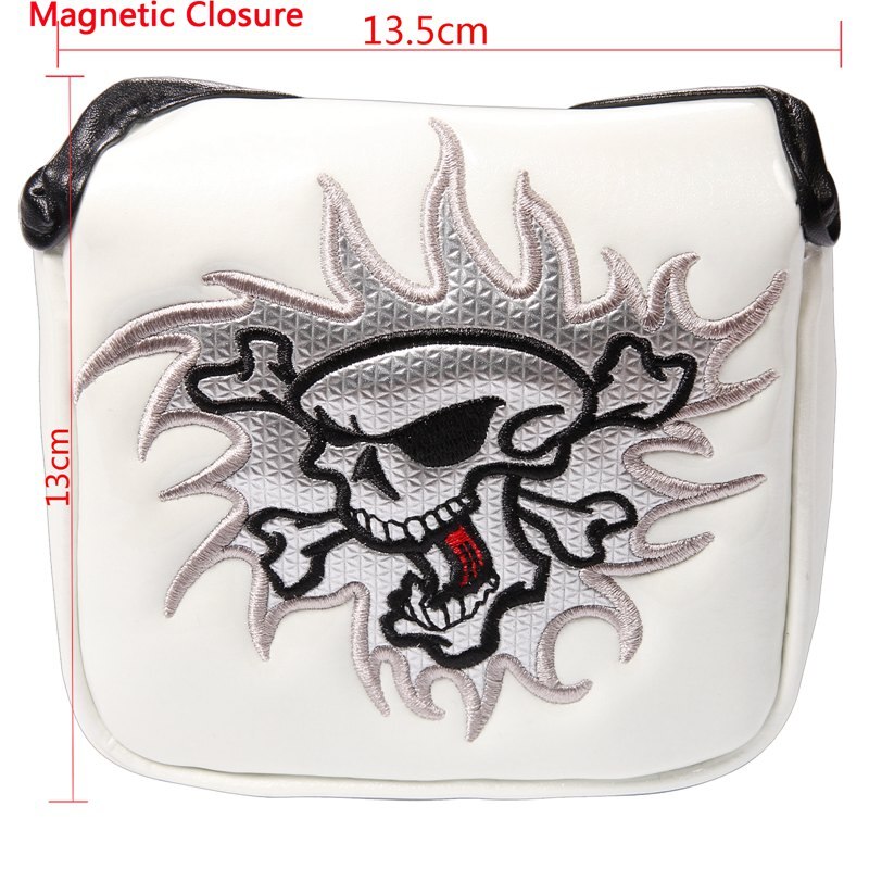 Skull golf putter cover stor klubba golf head cover magnetisk stängning röd vit blå passform för de flesta märken