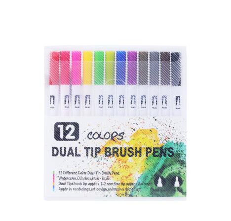 12/120 farver pensler med dobbelt tip 0.4mm fineliner spids og 2mm pensel tip til farvning af tegning malerpennepenselmarkører: 12 farver