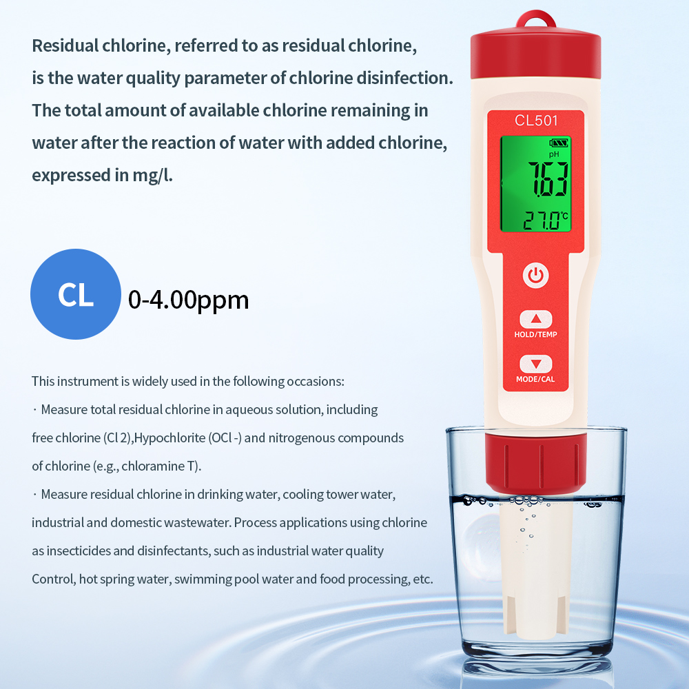 5-in-1-Chlormessgerät PH CL2 H2 ORP Temperaturmessgerät Wasserqualitätstester für Pools Trinkwasser Aquarium Schwimmbad