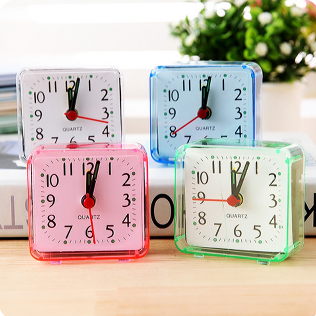 Table clock Square Small Bed Alarm Clock Transparent Case Compact Travel Alarm Clock Cute Portable Children Student Desk Clock