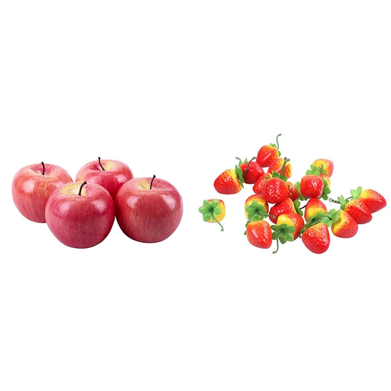 4x Grote Kunstmatige Rode Appels Decoratieve Fruit Door Beste Kunstmatige & 20x Kunstmatige Ornament Rode Aardbei-Nep Fruit