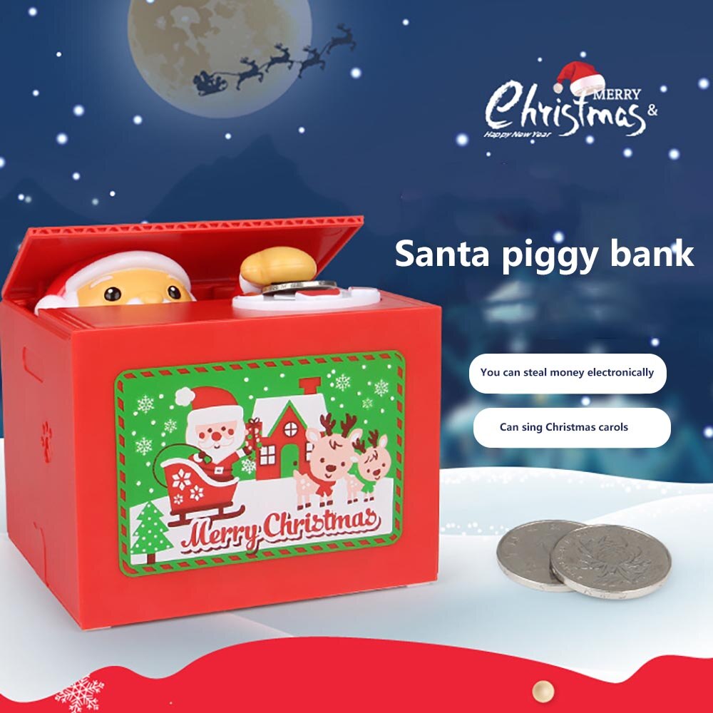 Kid Banking Toys Santa Claus Piggy Bank Cartoon Stealing Coin Santa Save Money Box Christmas Saving Pot Toy Coins Bank Xmas