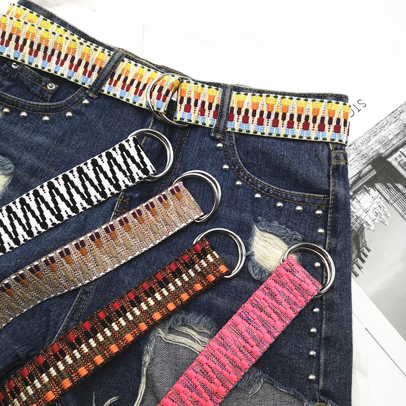 Lærred afslappet bælter til kvinder retro 130cm lang rem boho stil vævning d form spænde kvindelige harajuku linning jeans bukser