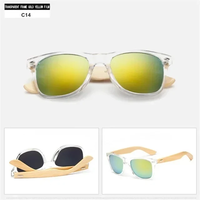Gafas de sol de madera de 14 colores para hombres y mujeres, gafas de sol cuadradas de bambú para mujeres y hombres, gafas de sol con espejo retro de sol masculino 2025 hechas a mano: Transparente