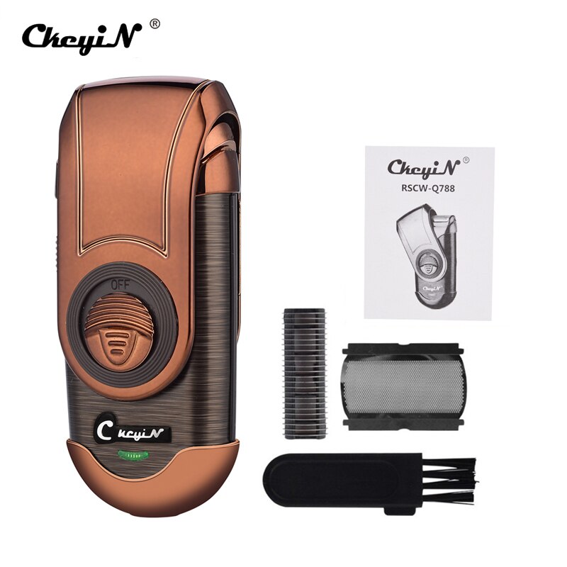 CkeyiN-afeitadora alternante de viaje para hombre, cuchilla inalámbrica recargable, afeitado de cara con cuchilla de repuesto: Oro