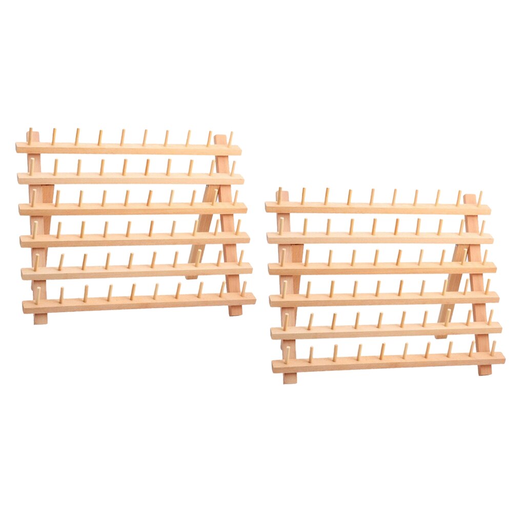 2X Unpainted Wooden Thread Holder for 60 Spools and Cones, Wooden Stand, Thread Organiser, Folding Wall Bracket