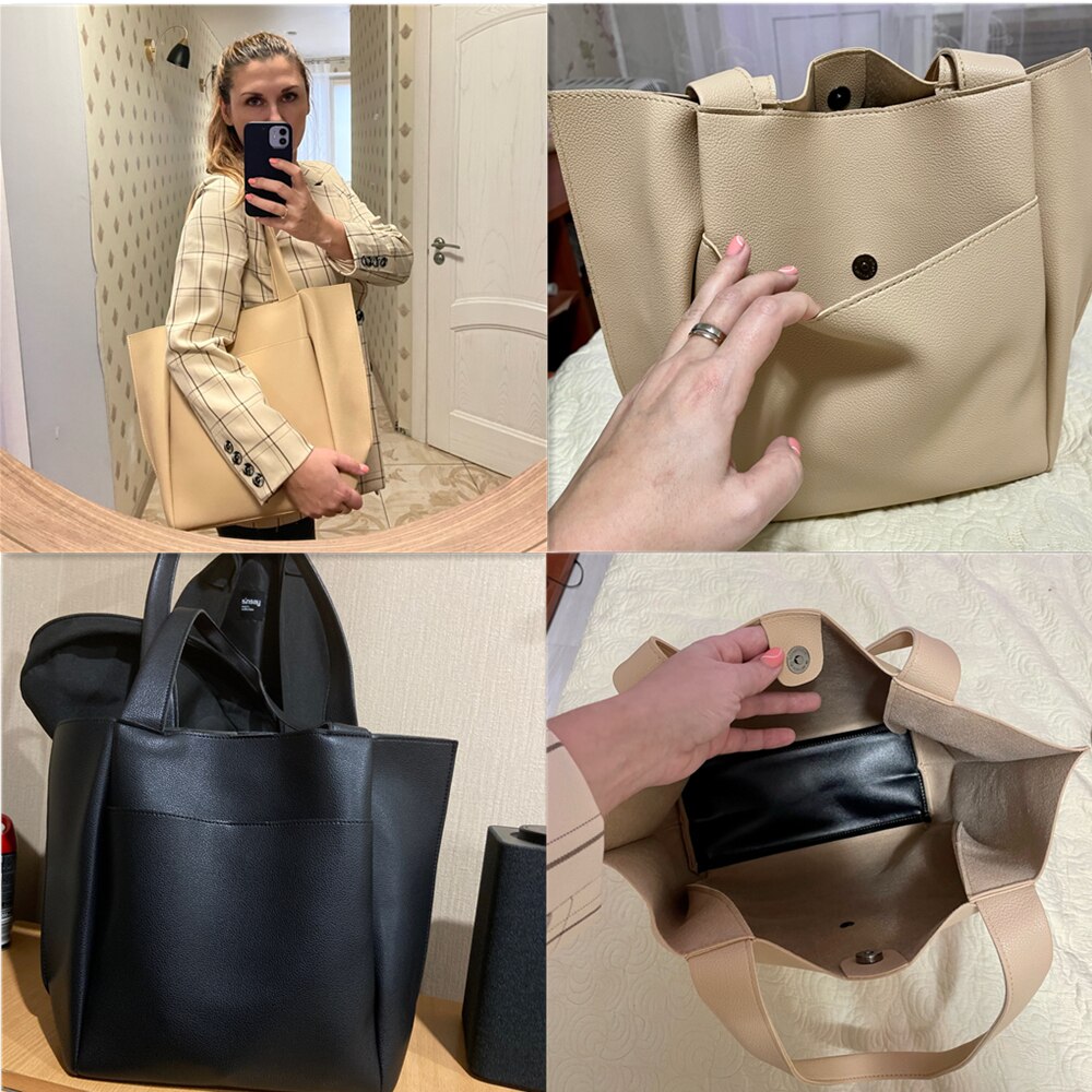 Tote casual da donna in morbida pelle di alta qualità Shopper in tinta unita Borsa a tracolla singola di grande capacità con tasca esterna