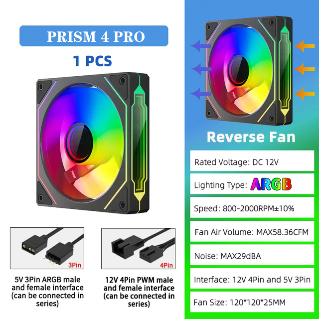 ICE Whale Prism 4 PRO 3PCS PC Case Fan 120mm ARGB Espelho Cíclico Efeito de Luz PWM 800-1800RPM CPU Cooler ventilador: Cáqui
