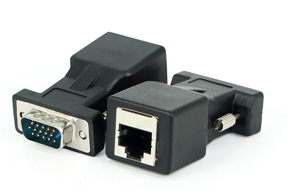 2PCS VGA to RJ45 Cable Adapter VGA Extender Male Female to LAN RJ45 CAT5 CAT6 20M Network Cable Adapter