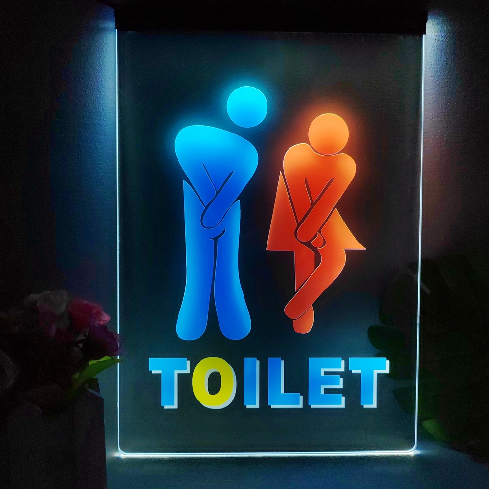 Funny Toilet Entrance Multicolour Luminous Sign with Neon Light Emitting Effect Home Decor Bedroom Wall: 40x30cm / WHITE
