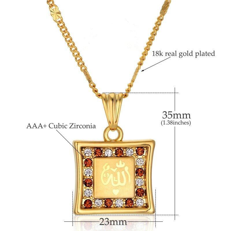 Hip Hop Iced Out Round Allah Pendant Necklace Stainless Steel Islam Muslim Arabic Gold Color Prayer Jewelry: X351 / 55cm