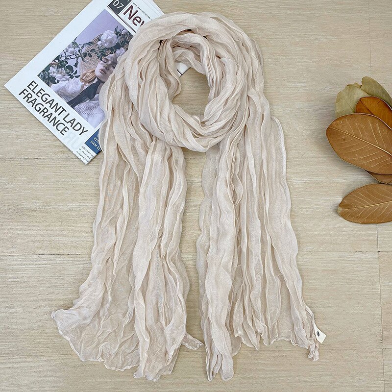 Écharpe plissée rétro en coton et lin de couleur unie pour femme, châle Long de chambre à coucher, pour bureau, printemps et automne: 2