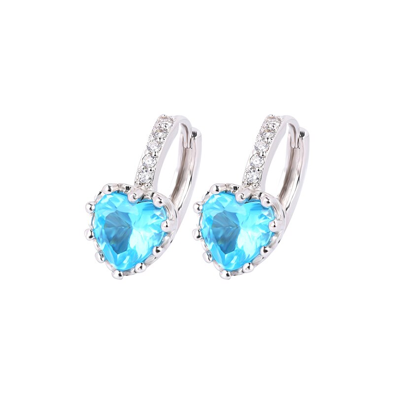 JUWANG Luxury Geometric Heart Crystal Clip Earrings for Lady Bling Inlaid Cubic Zircon Dangle Rhinestione Jewelry Pendant: blue