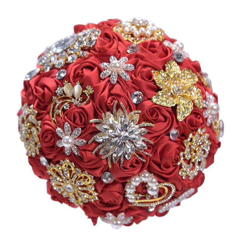 Bouquet de bijoux de mariage en or Rose, Rose, bordeaux, bijoux de mariage, cristal scintillant, bouquet de luxe par souvenir, D59: Red