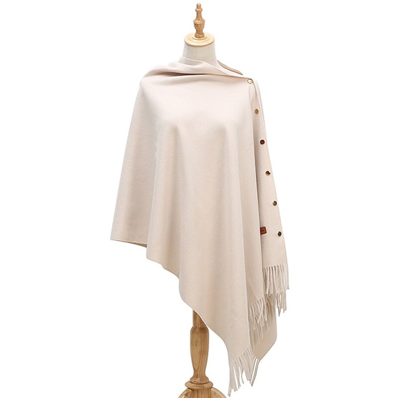 Luxe merk sjaal poncho dames kasjmier effen sjaal cape met knopen multifunctionele deken fular mujer: Room