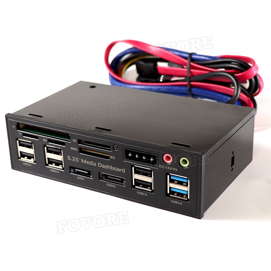 Multifuntion 5.25" Media Dashboard Card Reader USB 2.0 USB 3.0 20 pin e-SATA SATA Front Panel