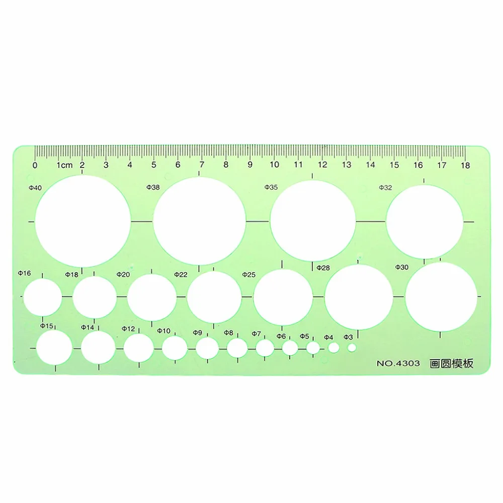 18 Styles rulers Green Plastic Circles Geometric Template Ruler Stencil Measuring Tool Stationery Students Drawing Ruler