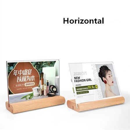 A6 Ronde Houten Basis L Vorm En T Vorm Display Verstelbare Tafel Acryl Menu Papier Teken Houder Display Stand Board: Two Use Horizontal 2