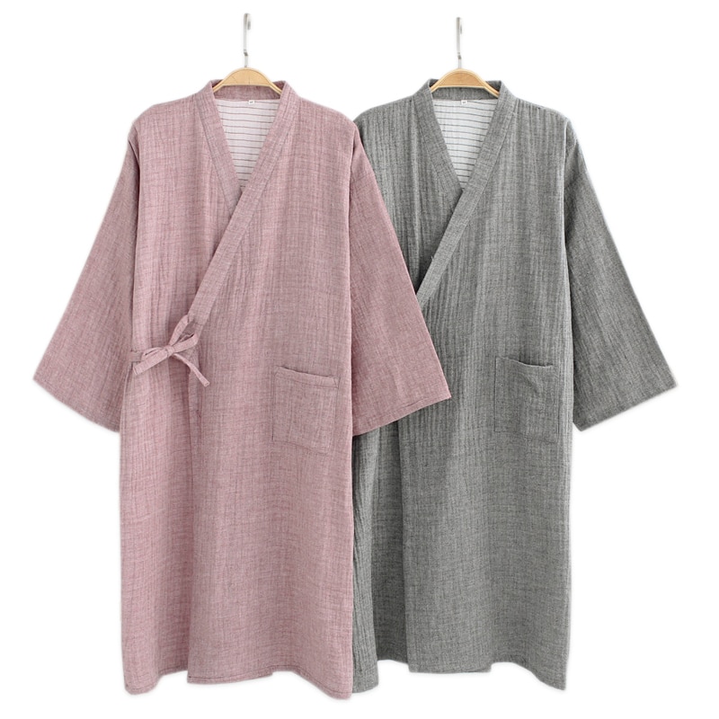 100%  crepe bomulds kimono-kåber til mænd simple badekåber til mænd med lange ærmer spa afslappet vasket japanske bomulds-kåber til mænd