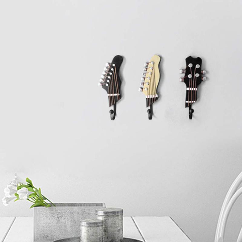 Key Storage Guitar Keychain Holder Resin Hook Guitar Head Shaped Hanger Key Hat Coat Clothes Towel Wall Holder Hooks Household