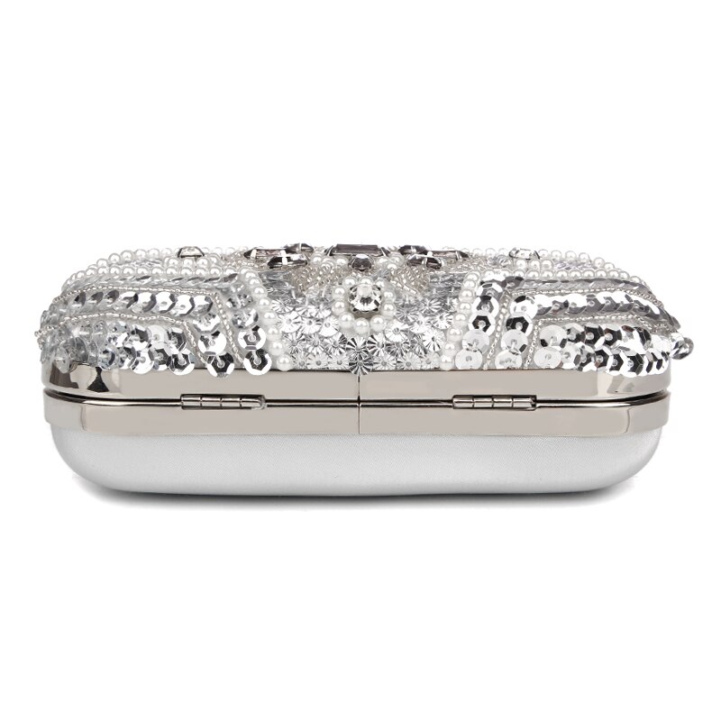 Silver Clutch Purse Glitter Vrouwen Kralen Clutch Avondtassen Met Kettingen Handtas Wedding Party Bag Banket Pochette Femme W611