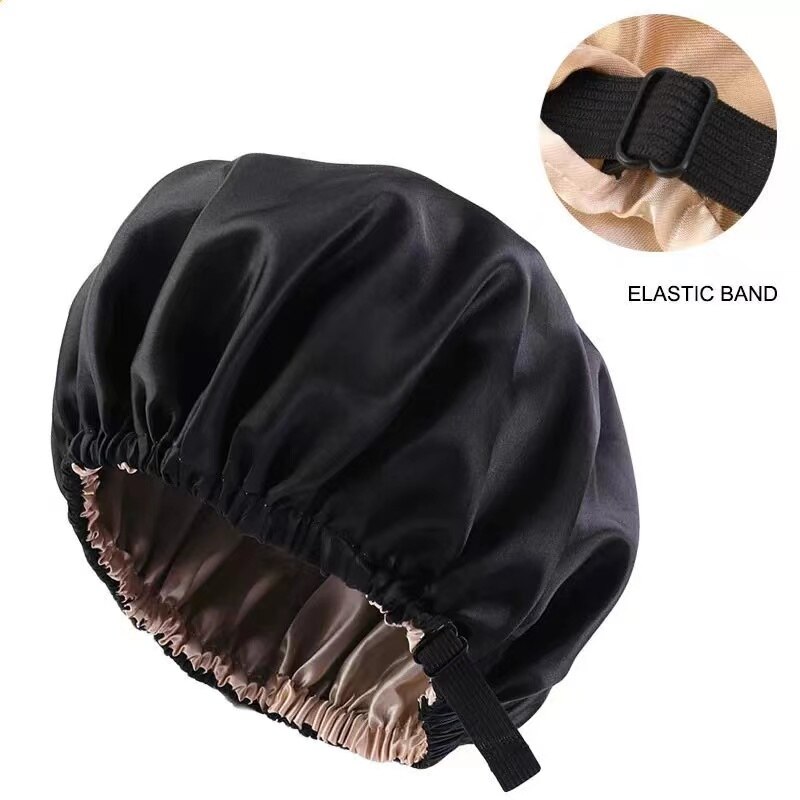 Satin Nightcap Invisible Flat Adjustment Buckle Simulated Silk Double Round Cap Makeup Washing Cap.