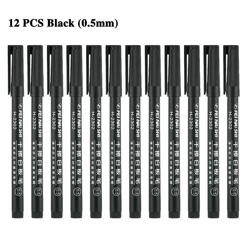 12Pcs Erasable Whiteboard Pen 0.5/1.0mm Fine Point Black/Blue/Red Ink Blackboard Marker School Office Art Writing Stationery: WHITE