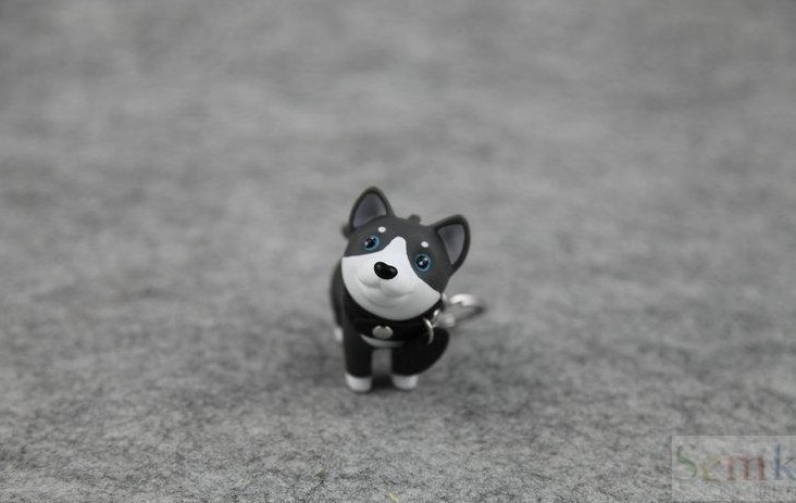 Dejlig hvalp nøglering dag model alaskan malamute japansk akita bull terrier pvc taske vedhæng tilbehør: Sort