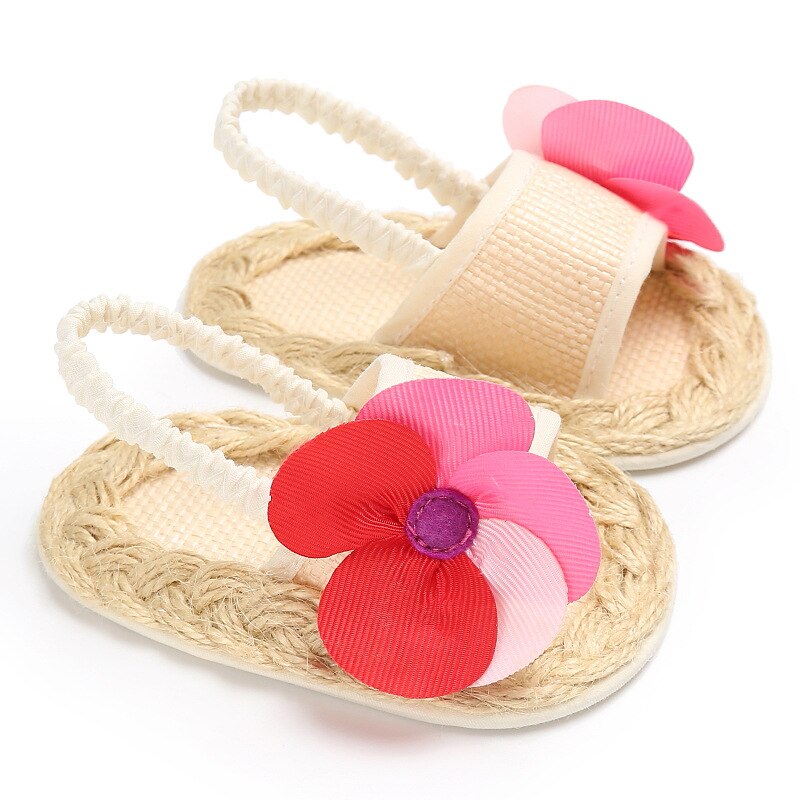 Verano dulce princesa bebé niños niñas sandalias suela de ratán suave zapatos de cuna lindo Floral niño recién nacido zapatos: 0-6 meses