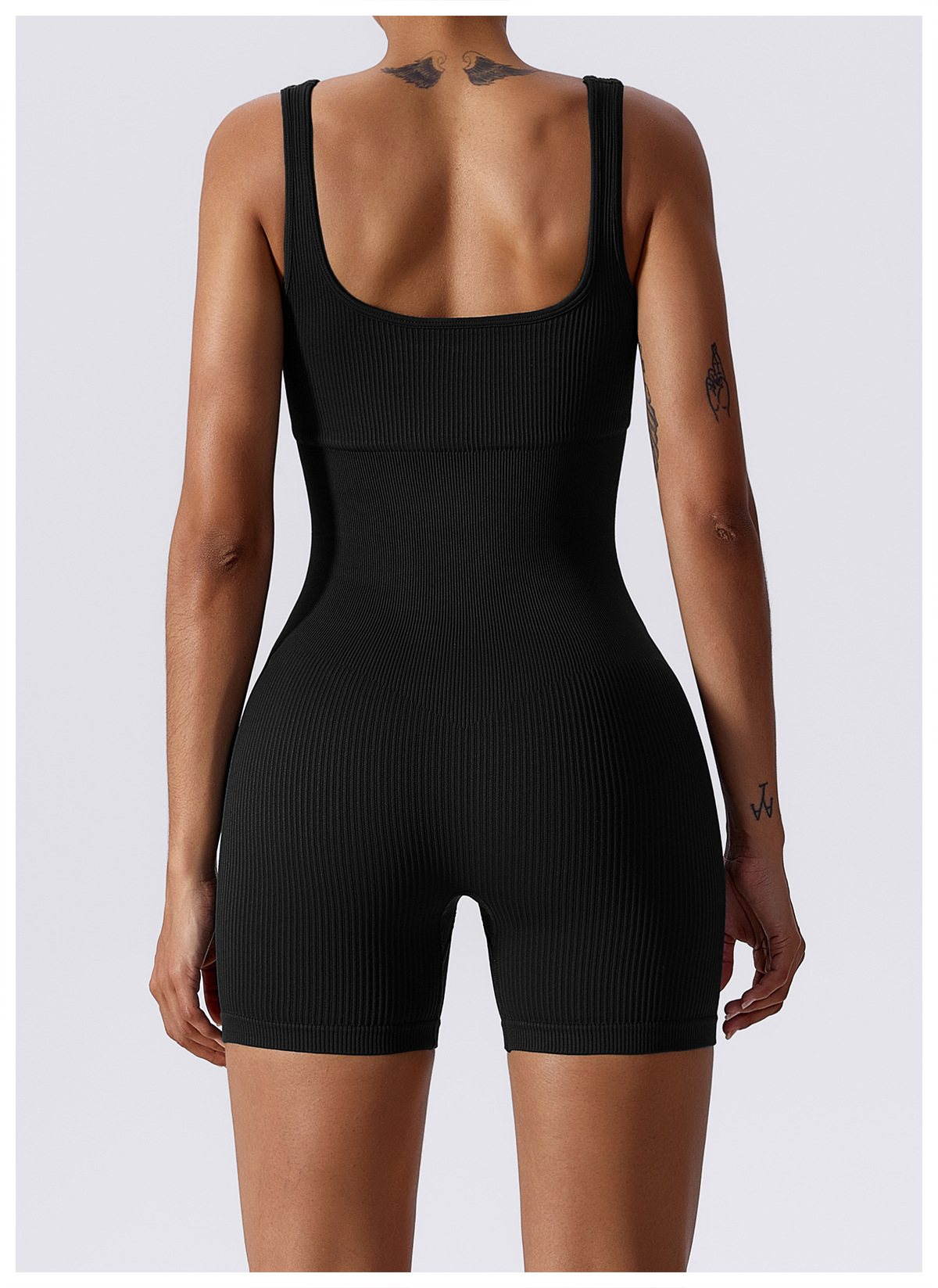 Seamless Square Neck Threaded Shorts Jumpsuit for – Grandado