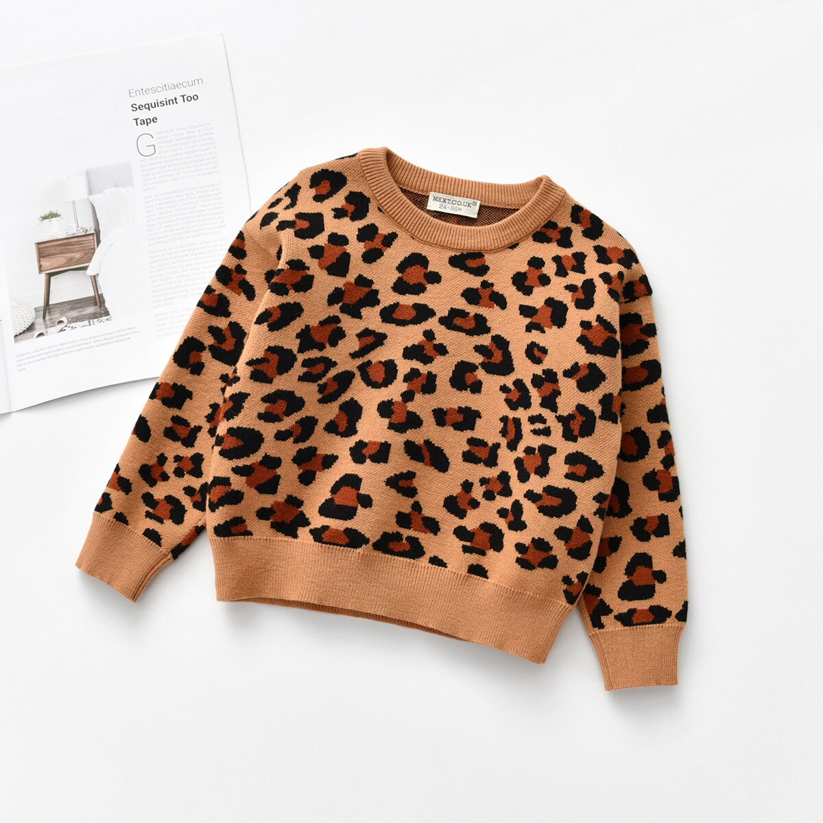 0-6y barn baby långärmad leopardtröja långärmad stickad tröja med rund hals för barn baby pojkar flickor: A / 6t