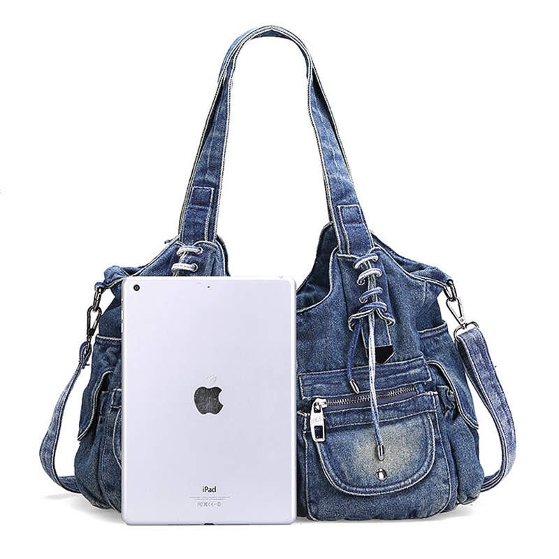 wilden frauen tasche Jahrgang lässig Denim handtasche Dame große kapazität Jeans tote weben schulter messenge beutel l4-2937