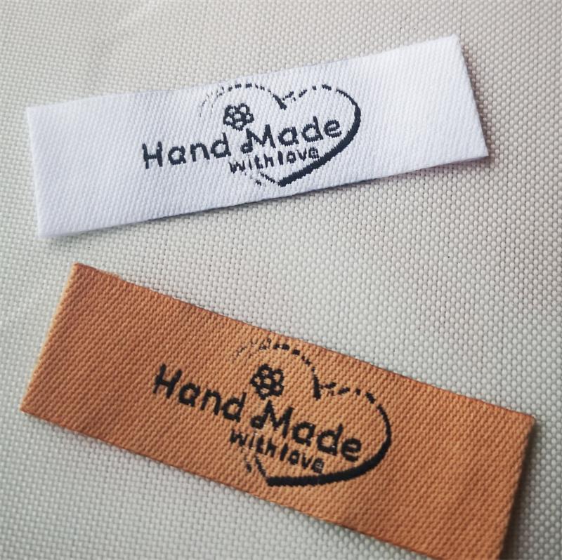 Etiquetas hechas a mano para juguetes, Etiquetas bordadas, no se decolora, bolsa de tela hecha a mano con etiqueta de amor, 100 Uds.