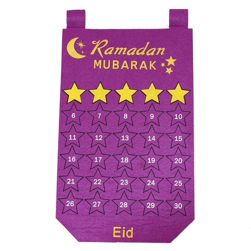 1 stk. ramadan håndværk vedhæng festartikler hængende plade hjemmedekorationer med stjernefilt ramadankalender 35*50cm/28*50cm: Lilla lang