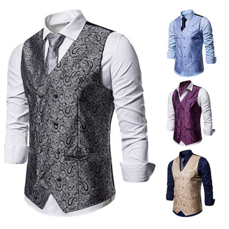 Dubbelrijs herenvest casual paisley bloemenprint colete social luxe heren bruidsvesten gilet kostuum heren