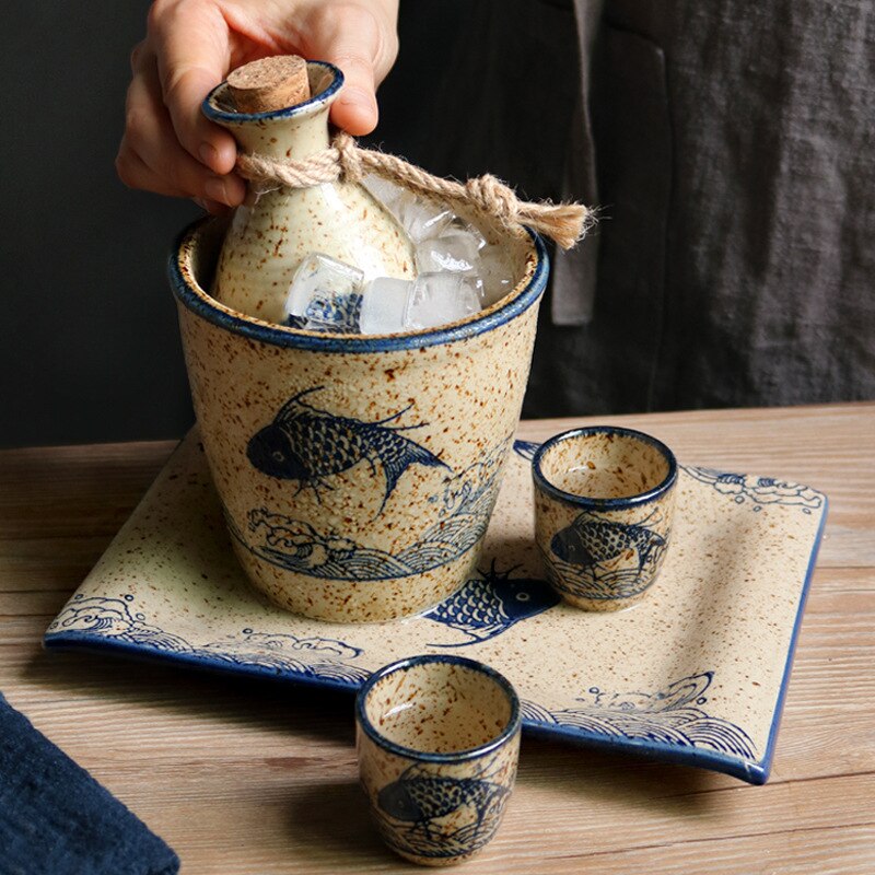 Sake japonés Baijiu, licor, copa de vino doméstica, olla fría de cerámica, copa de vino tradicional.